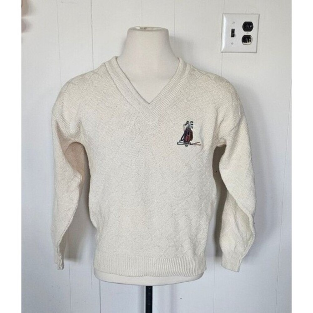 Vintage Scottish Isle By Bernette Knit Golf Cotton‎ Sweater Small VTG 90s